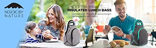 Nordic By Nature Large Neoprene Lunch Bag for Women & Lunch tote for Kids Insulated Lunch bag Reusable Washable Extra Thick Neoprene & Soft Cotton Feel, Premium Stitching, Outside Pocket, (L) Black