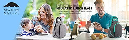Nordic By Nature Large Neoprene Lunch Bag for Women & Lunch tote for Kids Insulated Lunch bag Reusable Washable Extra Thick Neoprene & Soft Cotton Feel, Premium Stitching, Outside Pocket, (L) Black