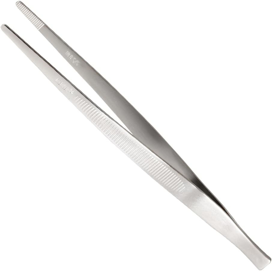 Mercer Culinary 18-8 Stainless Steel Chef Plating Tongs, Offset Tip, 6-1/2 Inch