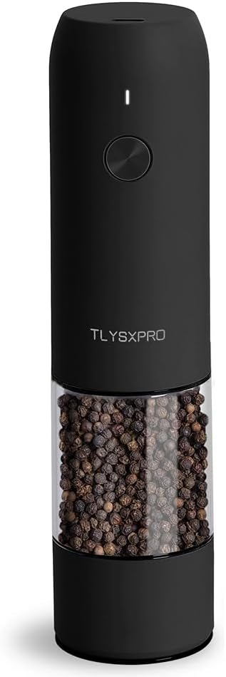 Electric Salt and Pepper Grinder, USB Rechargeable, Automatic Salt and Pepper Shaker, Adjustable Coarseness, Electric Pepper Mill, LED Light, Refillable, Kitchen Gadget (1-Pack, Stainless Steel)