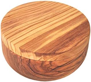 Med Olive Wood Salt Keeper with 2 Section Salt Cellar. Magnetic, Swivel Lid