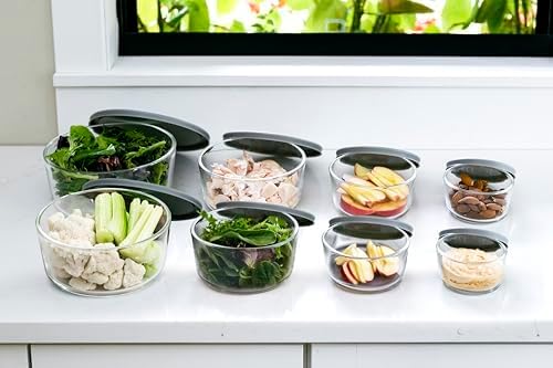6-Piece Glass Food Storage Containers Set (3 Containers + 3 BPA-Free Lids) | 2-Cup, Leakproof | Microwave, Freezer, Oven & Dishwasher Safe | Ideal for Meal Prep & Pantry Organization, Pistachio