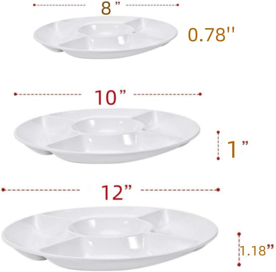 Ceramic Chip and Dip Serving Tray,Porcelain Divided Serving Platter, Perfect for Chips and Dip, Veggies, Candy and Snacks (12Inch)