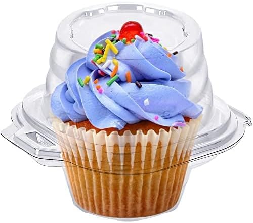 Cupcake Boxes Individual Cupcake Containers, 50 Packs Regular Single Cupcake Holder High Topping for Muffins, Thicker Stackable Plastic Cupcake Carrier for Party (50 pack)