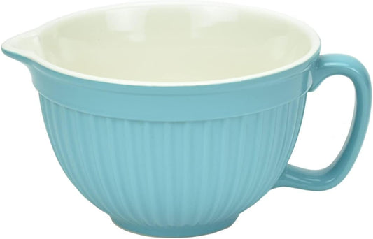 Omniware Simsbury Stoneware Batter Bowl - 2 Quart Mixing Bowl with Handle & Pour Spout - Microwave, Oven, Freezer, Dishwasher Safe - Lead-Free, Food-Safe Glaze (Yellow)