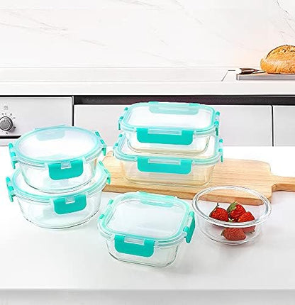 M MCIRCO 24-Piece Glass Food Storage Containers with Upgraded Snap Locking Lids,Glass Meal Prep Containers Set - Airtight Lunch Containers, Microwave, Oven, Freezer and Dishwasher