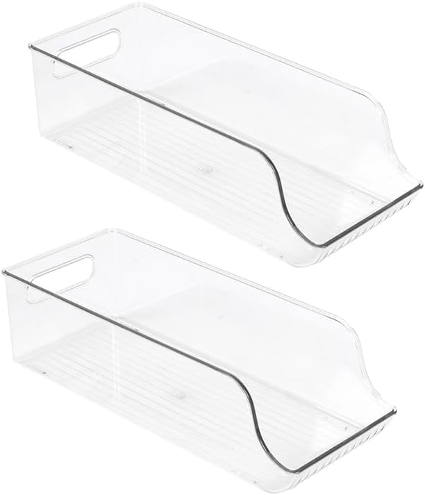 KARO DAILY 2-Pack Clear Fridge Organizer Bins – BPA-Free Transparent Refrigerator Storage Boxes with Open Front for Easy Access, Stackable Kitchen & Pantry Organizers for Cans, Bottles & Food
