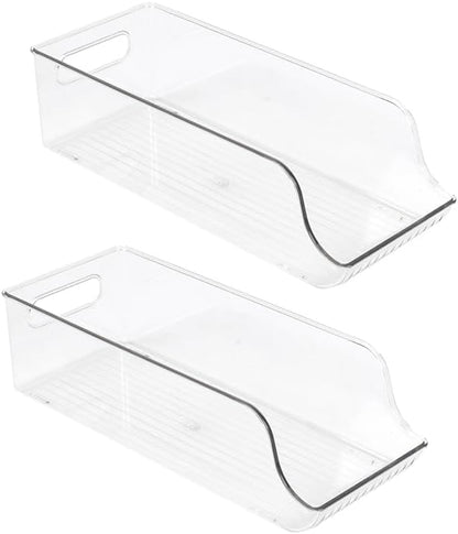 KARO DAILY 2-Pack Clear Fridge Organizer Bins – BPA-Free Transparent Refrigerator Storage Boxes with Open Front for Easy Access, Stackable Kitchen & Pantry Organizers for Cans, Bottles & Food