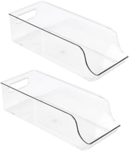 KARO DAILY 2-Pack Clear Fridge Organizer Bins – BPA-Free Transparent Refrigerator Storage Boxes with Open Front for Easy Access, Stackable Kitchen & Pantry Organizers for Cans, Bottles & Food