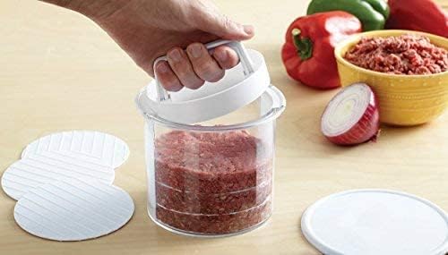 Mr. Bar-B-Q Hamburger Press Patty Maker - Non-Stick Burger Mold Shaper with Freezer Storage Container - 12-Piece Set with 8-Layer Plastic Discs for BBQ Grill - #40231Y