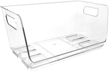 Isaac Jacobs 2-Piece (16" x 12" x 6.1") X-Large Wide Stackable Clear Storage Bins w/Open Front, Versatile Use, Set of 2, Desk, Office, Bathroom, Bedroom, Closet