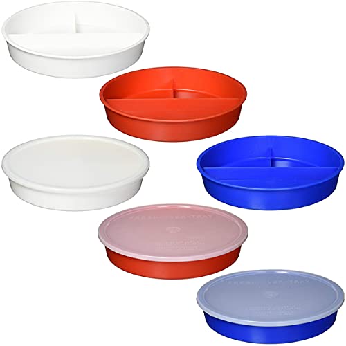 Sammons Preston High-Sided Divided Dish, White, Break-Resistant & Lightweight Polypropylene Plastic, 10" Diameter, 1.75" High Vertical Sides & 7/8" Section Dividers, Includes Lid for Travel & Storage
