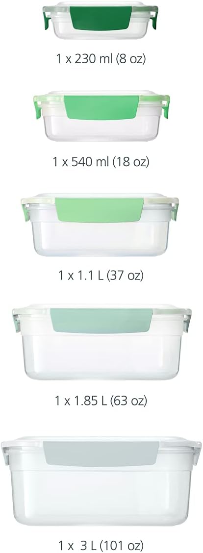 Joseph Joseph Nest Lock Plastic BPA Free Food Storage Container Set with Lockable Airtight Leakproof Lids, 10-Piece, Multi-Color