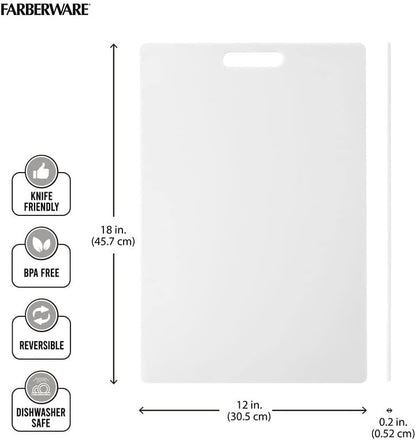 FARBERWARE Large Cutting Board, Dishwasher- Safe Plastic Chopping Board for Kitchen with Easy Grip Handle, 11in by 14in, White