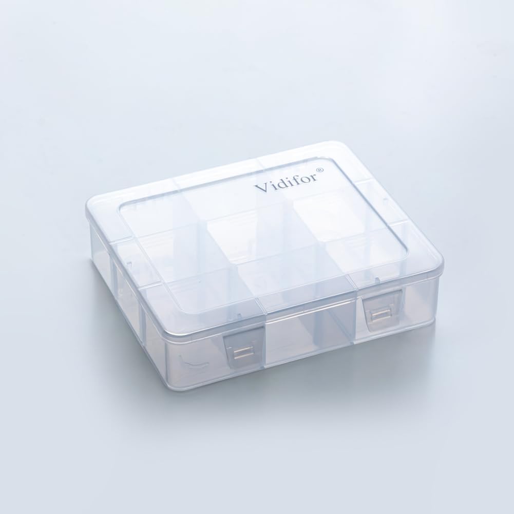 Vidifor 9 Grids Plastic Storage Compartment Organizer Container with Adjustable Dividers for Crafts, Earrings, Screws, Nail, Bandages, Pins and More (1)