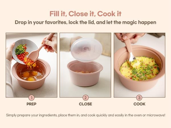 Microwave Silicone Steamer for Baby Food, Made In Korea, Oven & Dishwasher Safe to 482°F, Easy Clean, Microwave Pot with Handle & Lid, 100% Food Grade Steamer Bowl (Creme Brulee, 29oz (850ml) with basket)