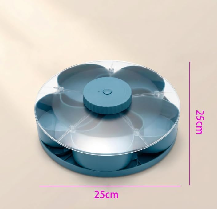 Rotating Divided Serving Tray with Lid - 5 Compartments Lazy Susan Snack Organizer, BPA-Free Spin Tray for Snacks, Dips, Veggies, Fruits | Perfect for Parties, Kitchen, Travel & Picnic (Blue)