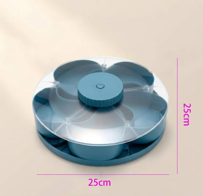 Rotating Divided Serving Tray with Lid - 5 Compartments Lazy Susan Snack Organizer, BPA-Free Spin Tray for Snacks, Dips, Veggies, Fruits | Perfect for Parties, Kitchen, Travel & Picnic (Blue)