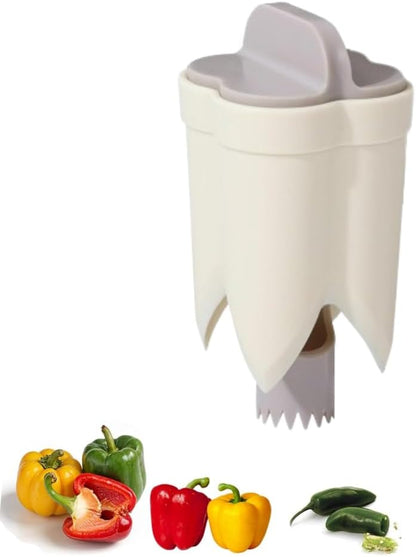 Pepper Seed Corer Remover,2025 Upgraded 2-In-1 Bell Pepper Cutter & Deseeder for Effortless,Fruit Pepper Corer, Kitchen Gadgets for Bell Pepper Jalapeno Bitter Melon Corers (White)