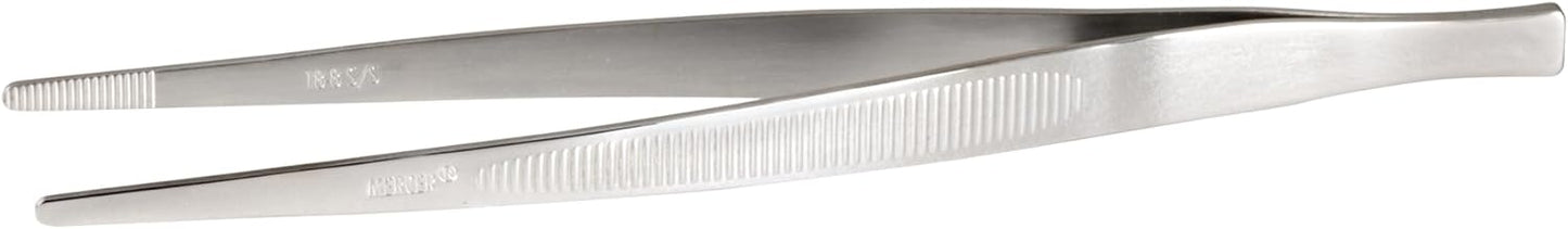 Mercer Culinary 18-8 Stainless Steel Chef Plating Tongs, Offset Tip, 6-1/2 Inch