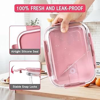 [10 Pack] Pink Glass Meal Prep Containers with Airtight Lids, Microwave, Oven, Freezer/Fridge and Dishwasher Safe, BPA-Free, Motivational #BecomingHer, A Girls' Dream, 640ml and 1040ml