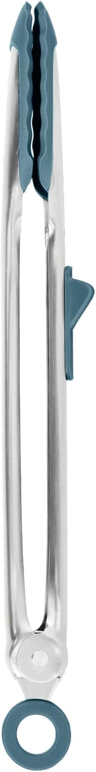 Tovolo Tongs With Silicone Tips Easy Grip 13” Long Kitchen Tongs Stainless Steel Handle For Cooking BBQ, Non Scratch Heat Resistant Locking Metal Silicone Tipped Dishwasher Safe BPA Free, Black
