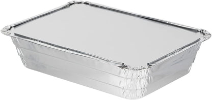 PARTY BARGAINS 4 lb Aluminum Pans with Board Lids, 50 Pack – 12 x 8 in Disposable Foil Roasting & Steam Table Pans for Catering, Takeout, Meal Prep, Oven Safe up to 240°C