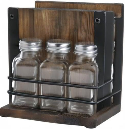 MyGift 2-in-1 Acrylic Napkin Holder with Salt and Pepper Shakers, Metal Vintage Scrollwork Dinner Table Paper Towel Condiment Holder with Rustic Solid Wood Base (Premium Clear Acrylic)