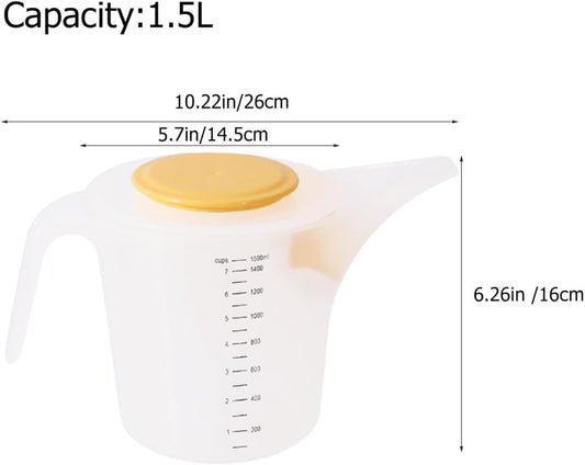 Measuring Cup with Handle and Lid 1.5l Kitchen Baking Mixing Bowl with Scale Splash-proof Multifunctional Egg Beater Cup for Liquid and Batter Measurement