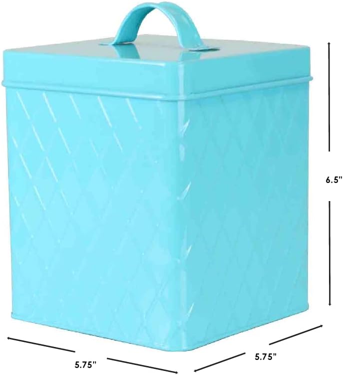 Home Basics Tin Kitchen Food Storage Organization Canister Collection (Large Canister with Cover, Turquoise)