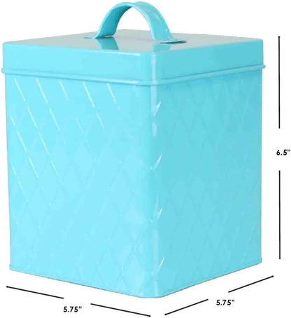 Home Basics Tin Kitchen Food Storage Organization Canister Collection (Large Canister with Cover, Turquoise)