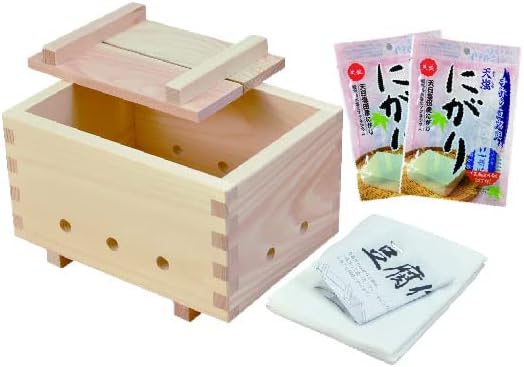 EDOYA Tofu Maker Kit Made in Japan Hinoki Wood with 8 Bags Coagulant (Square)