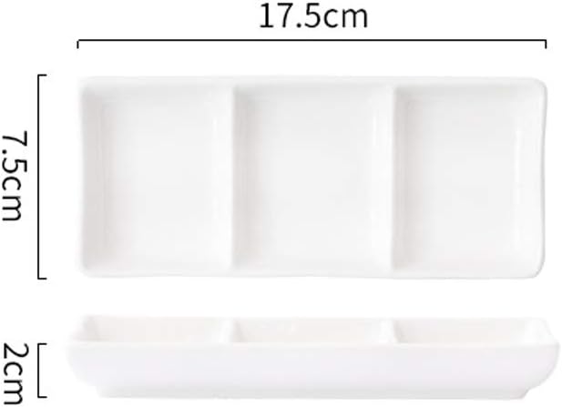 esowemsn 1PC Mini White Ceramic Rectangular 3 Compartment Appetizer Serving Tray Divided Spices Vinegar Nuts Snack Sauce Dishes for Home Kitchen Restaurant