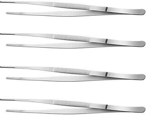 Yaomiao 4 Packs 12 Inch Bar Tweezers Silver Cocktail Tongs Long Garnish Tweezers Stainless Steel Bartender Kitchen Cooking Tongs for Cocktail Food Fruit Korean BBQ Bartender Chef, Multi-use