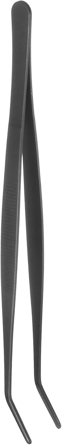 HARFINGTON Stainless Steel Tweezers 4.9 Inch Precision Tweezers with Curved Serrated Tip Multi-Purpose Kitchen Tongs for Cooking Gardening Repairing Craft, Black
