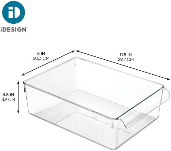 iDesign Fridge Storage Bin with Handle, Set of 2, Clear | Fridge Tray, For Cheeses and Snacks