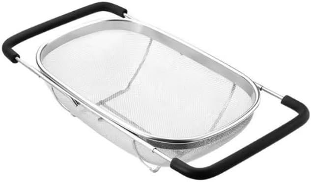 Expandable Over Sink Colander, Stainless Steel Mesh Strainer Basket with Extendable Handles, Kitchen Sink Colander for Washing Fruits, Vegetables, Pasta & Food Draining