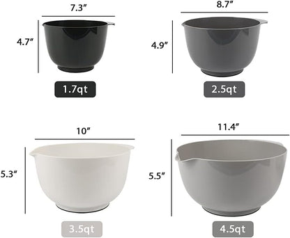 BoxedHome Nesting Plastic Mixing Bowl Set With Pour Spout, Microwave and Dishwasher Safe, BPA free Non-Slip Base, Set of 4 Size 1.7, 2.5, 3.5 and 4.5qt, Great for Prepping, Baking, Cooking (Dark Blue)