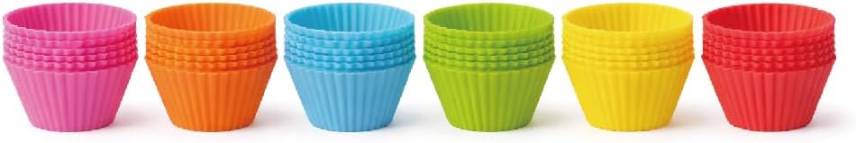 Premium Reusable 30 Pcs Silicone Baking Muffin Cups - 6 Bright Rainbow Colors, Food Grade Non-Stick Liners, Cupcake Molds