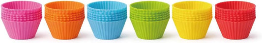 Premium Reusable 30 Pcs Silicone Baking Muffin Cups - 6 Bright Rainbow Colors, Food Grade Non-Stick Liners, Cupcake Molds
