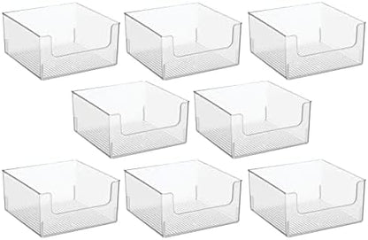 mDesign Plastic Modern Wide Open Front Dip Storage Organizer Bin Basket for Household Organization - Shelves, Cubby, Cabinet, and Closet Organizing Decor - Ligne Collection - 8 Pack - Clear