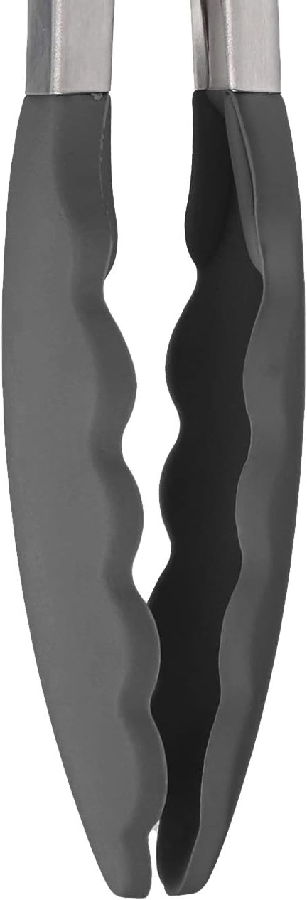 Tovolo Stainless Steel Tongs with Silicone Tips Set of 3 Mini 7” 9” 12 Inch with Easy Lock Mechanism for Cooking Grilling Air Fryer Serving, Red Black Charcoal Gray Heat Resistant Kitchen Tongs