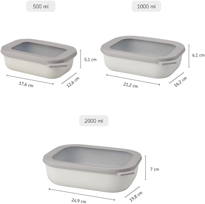 Mepal Cirqula Set of 3 Rectangular Deep Multi Food Storage Serving Containers with Transparent Lids | Perfect for Food Prep | Microwave & Dishwasher Safe | Nordic Black | Made in Holland