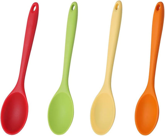 4 Pieces Silicone Spoons for Cooking, Large Silicone Mixing Spoon Set, Nonstick Heat-Resistant Cooking Spoons, 4 Colors Kitchen Utensil Spoons for Mixing Baking Cooking Serving Stirring Tools