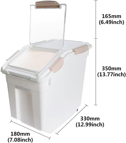 Airtight Flour Storage Container 25 lb Rice Storage Container with Wheels Seal Locking Lid, Food Containers with Measuring Cup& Scoop for Flour, Rice, Grain(Cyan)