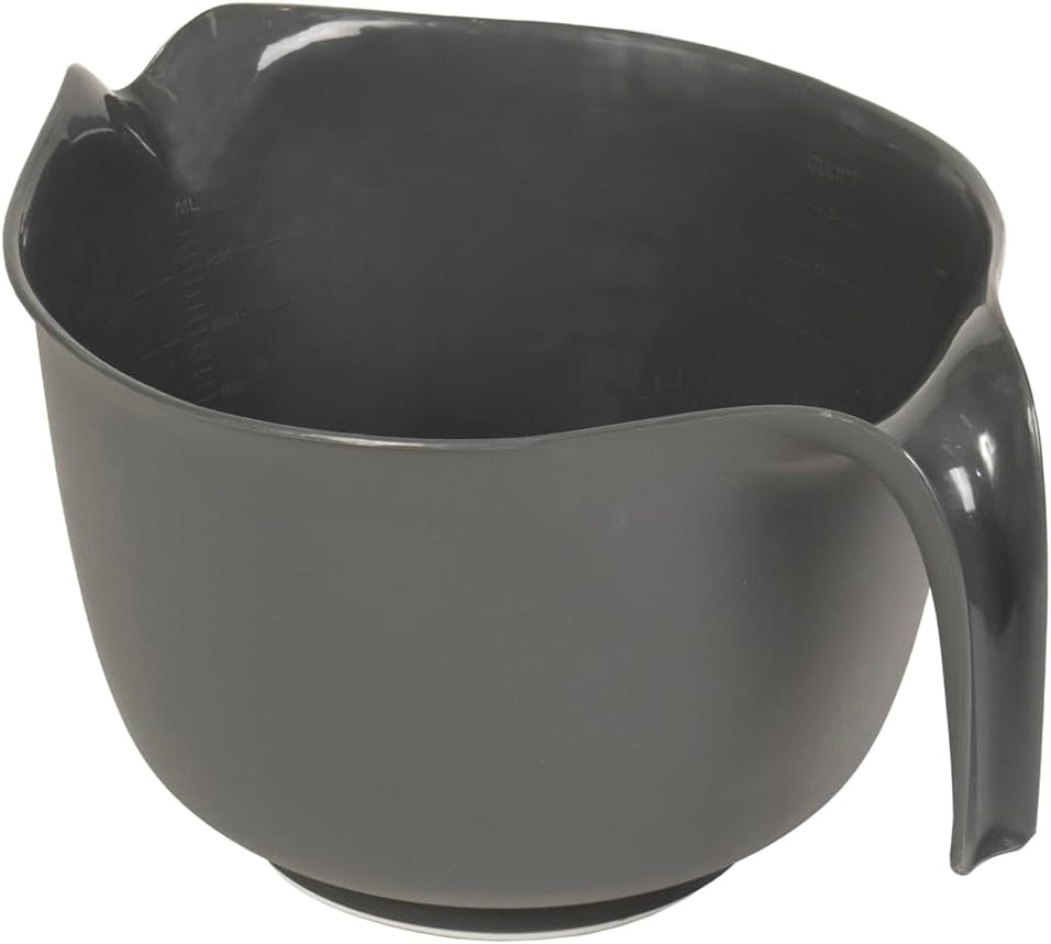 Glad Mixing Bowl with Handle – 3 Quart | Heavy Duty Plastic with Pour Spout and Non-Slip Base | Dishwasher Safe Kitchen Supplies for Cooking and Baking, Red