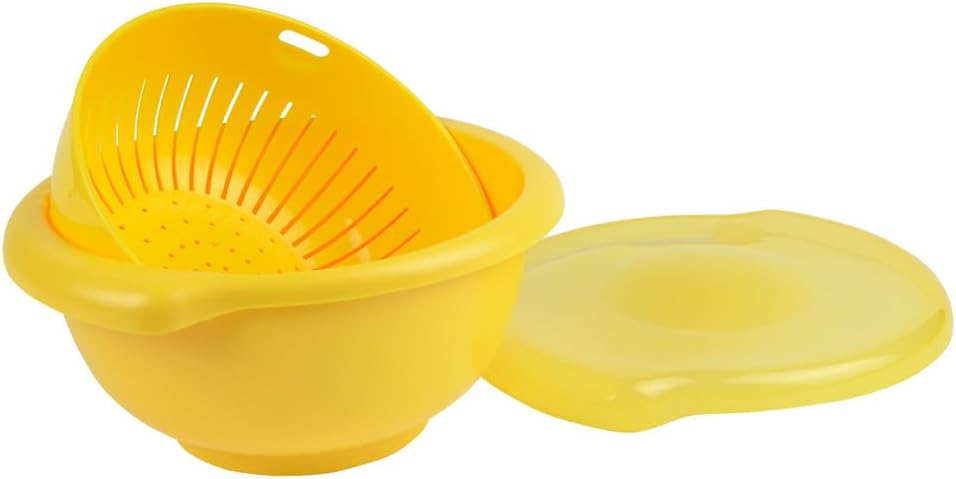 Hutzler 3-in-1 Berry Bowl Keeper, Colander & Container, Keeps Berries Fresh Longer, 1 Quart Capacity (Yellow)