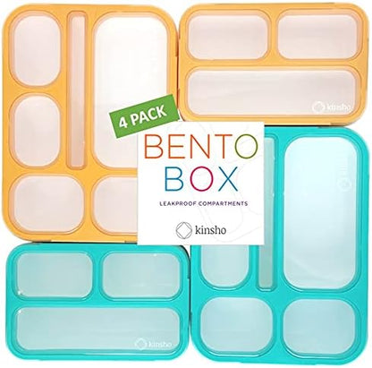 kinsho Bento Lunch-Box Set for Kids includes Snack Container | 6 and 3 Compartment Boxes Leakproof School Bentos, Meal Portion Control Containers, Boys Girls Adults, Navy Blue Large + MINI 2 Pack Set