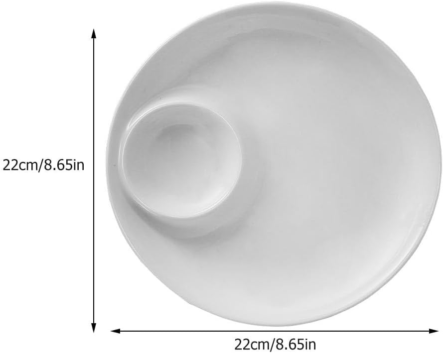 9-Inch White Ceramic in-Dish Serving Plate with Sauce Compartment for Dumplings Snacks and Appetizers - Elegant Dining Solution