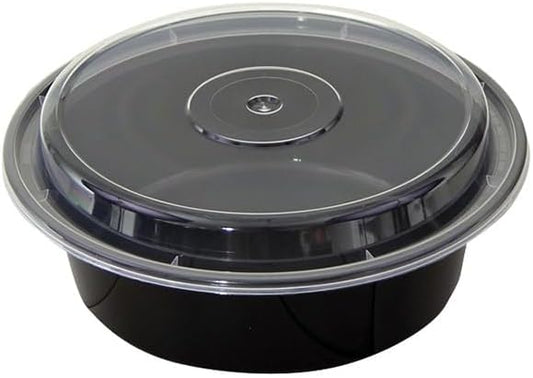 Reusable Round To-Go Food Meal Prep Storage Containers with Leak Proof Snap Lids (10, 48oz)